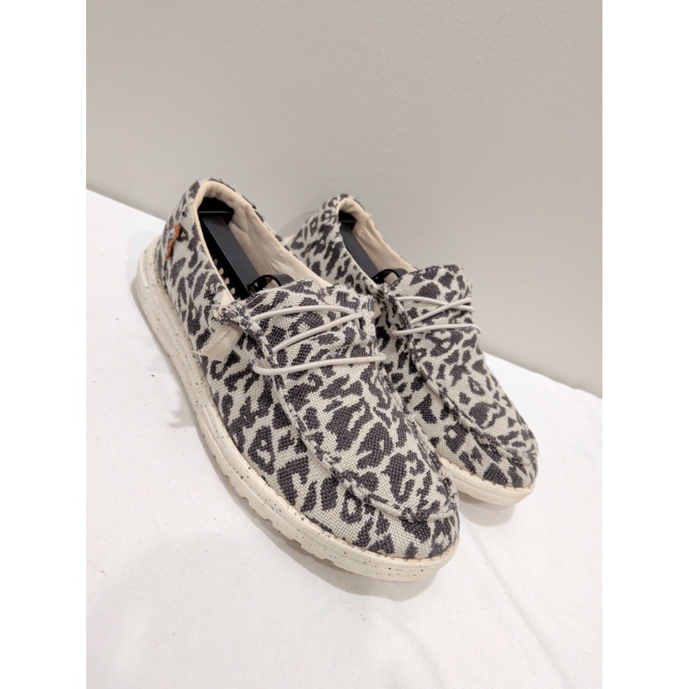 Hey Dude Wendy Woven Cheetah Gray Leopard Slip On Shoes Womens 8 121413081
